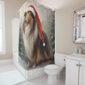 Rough Collie Hond in Sneeuw Kerstmis Douchegordijn (In situ)