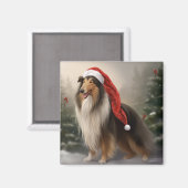 Rough Collie Hond in Sneeuw Kerstmis Magneet (Voorkant / Achterkant)