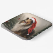 Rough Collie Hond in Sneeuw Kerstmis Papieren Bordje (Gebogen)
