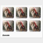 Rough Collie Hond in Sneeuw Kerstmis Vierkante Sticker (Vel)