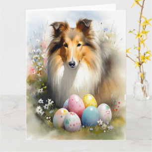 Rough Collie Hond met Paaseieren Vakantie Kaart