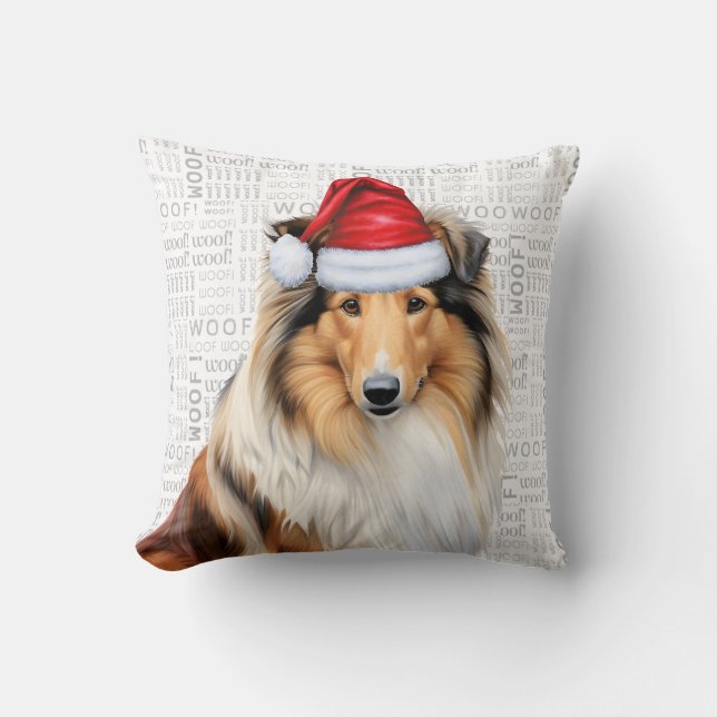 Rough Collie Hondenliefhebber kerstfeestdag Kussen (Voorkant)