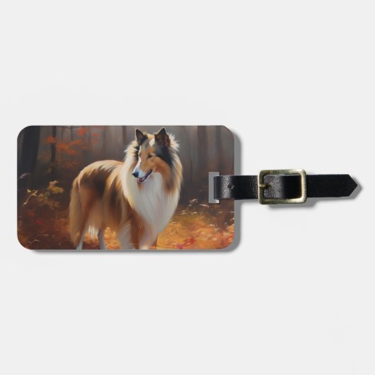 Rough Collie in Autumn Leaves Herfst Inspire Bagagelabel (Voorkant horizontaal)