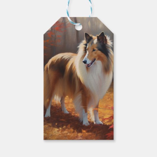 Rough Collie in Autumn Leaves Herfst Inspire Cadeaulabel (Voorkant)