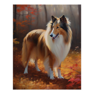 Rough Collie in Autumn Leaves Herfst Inspire Perfect Poster