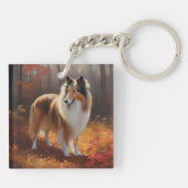 Rough Collie in Autumn Leaves Herfst Inspire Sleutelhanger (Achterkant)
