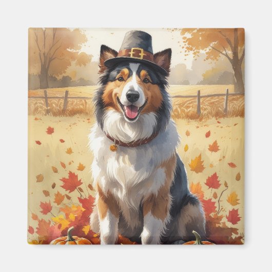 Rough Collie in Autumn verlaat Thanksgiving Magneet (Voorkant)