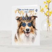 Rough Collie King for a Day Funny Birthday Kaart (Gele Bloem)