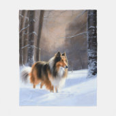 Rough Collie liet het sneeuwen Kerstmis Fleece Deken (Voorkant)