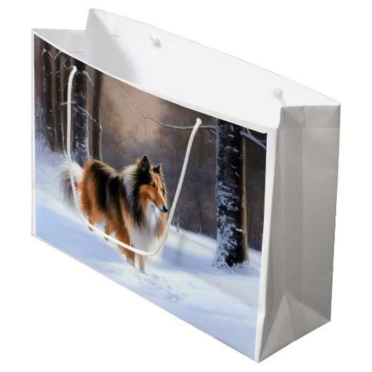 Rough Collie liet het sneeuwen Kerstmis Groot Cadeauzakje (Voorkant Gekanteld)