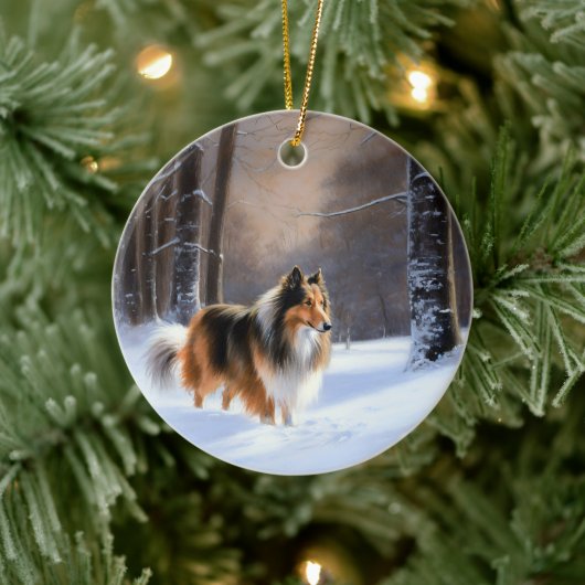 Rough Collie liet het sneeuwen Kerstmis Keramisch Ornament (Boom)