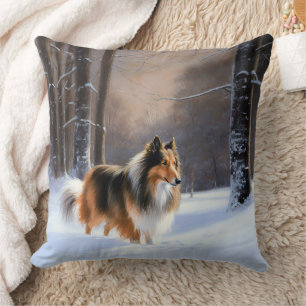 Rough Collie liet het sneeuwen Kerstmis Kussen