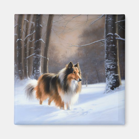 Rough Collie liet het sneeuwen Kerstmis Magneet (Voorkant)