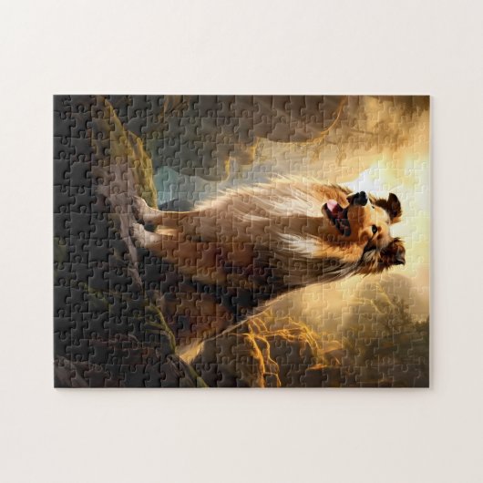 Rough Collie op Mountain Puzzle. Legpuzzel (Horizontaal)