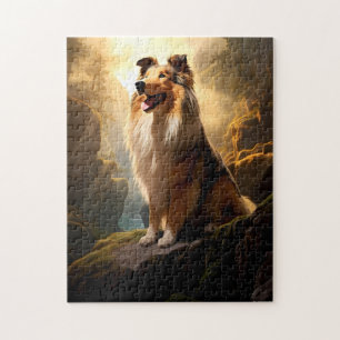 Rough Collie op Mountain Puzzle. Legpuzzel