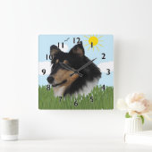 Rough Collie Portriat Vierkante Klok (Huis)