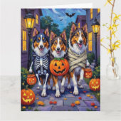 Rough Collie Trick-or-Treating Halloween Costumes Kaart (Gele Bloem)