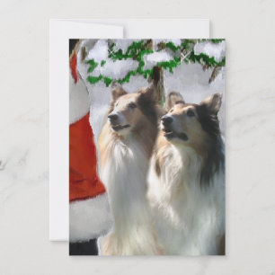 Rough Collies Ontmoet Santa Christmas Kaart