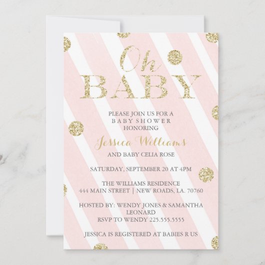 Rougissent des invitations de baby shower de rose (Devant)