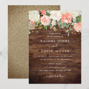 Rougissent le faire-part de mariage floral en bois