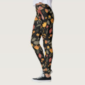 Rouille Or & Fleurs et Oiseaux verts sur Leggings  (Gauche)