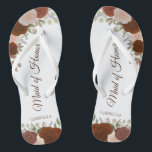Rouille Orange Boho Chic Floral Maid of Honor Mari<br><div class="desc">Ces belles tongs mariages sont une excellente façon de remercier et de reconnaître votre bonne d'honneur tout en lui épargnant les pieds en même temps. Il présente un élégant design boho chic avec des roses d'aquarelle peints à la main dans les tons de rouille orange et de pêche de corail,...</div>