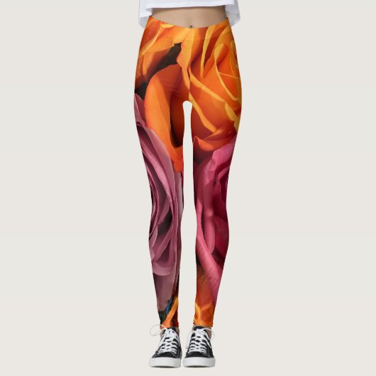 Rouille Orange violet Rose Leggings floraux (Devant)