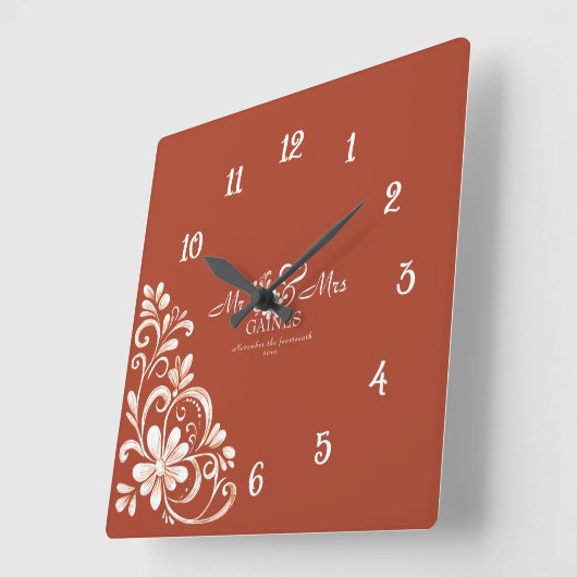 Rouille rouge romantique M & Mme Mariage Horloge m (Angle)