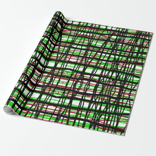 Rouleau à papier cadeau Rouge, Vert, Noir Lignes A (Déroulé)