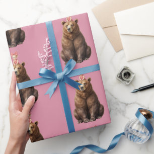 Rouleau de papier cadeau ours en art populaire ros