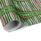 Rouleau de papier cadeau rouge, noir vert (Coin rond)