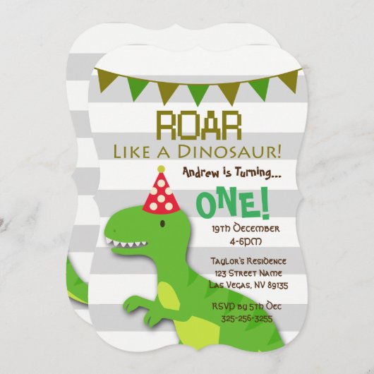 Rouler comme un dinosaure Invitation d'anniversair (Devant / Derrière)