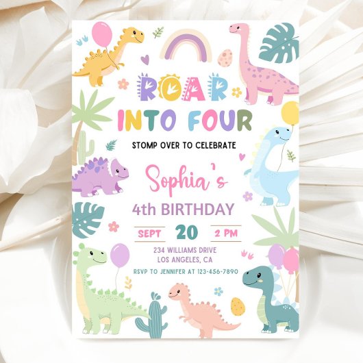 Rouler dans quatre Dinosaures 4e Invitation annive