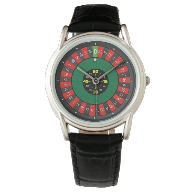 roulette roue noir montre en cuir (devant)
