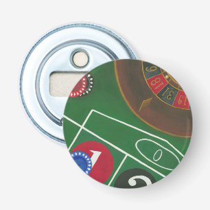 Roulette-tabel met chips en wiel button flesopener