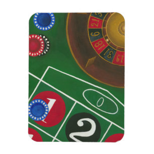 Roulette-tabel met chips en wiel magneet