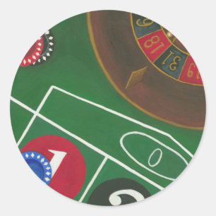 Roulette-tabel met chips en wiel ronde sticker