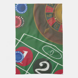 Roulette-tabel met chips en wiel theedoek
