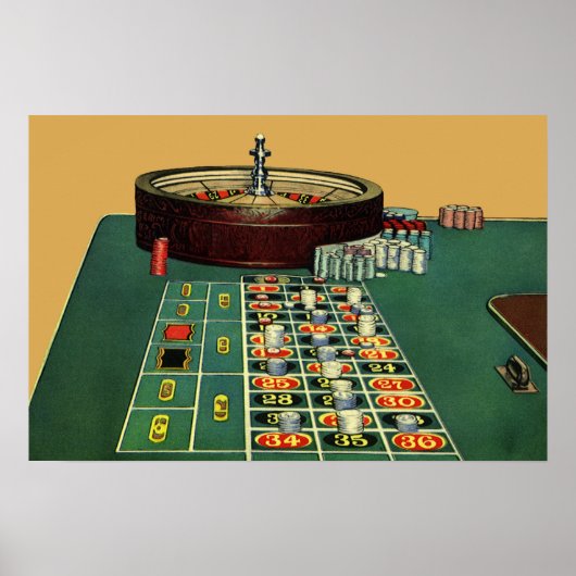  Roulette Table Casino Game, Gambling Chips Poster (Voorkant)