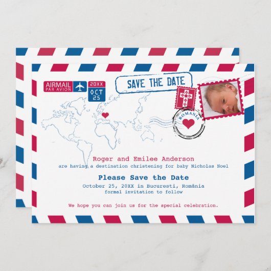 Roumanie Christening Baptême Save the Date (Devant / Derrière)