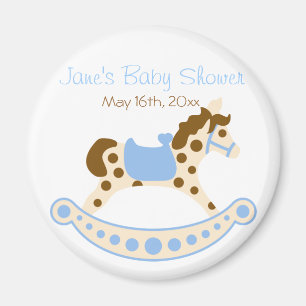Round Blue Rocking Horse Baby shower Magnet Magneet