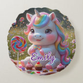 Round Candy Unicorn Coussin - Nom modifiable (Devant)