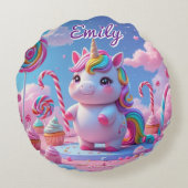 Round Candy Unicorn Coussin - Nom modifiable (Dos)