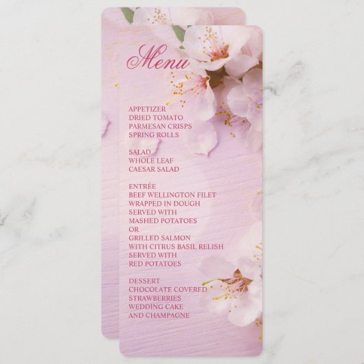 Round Cherry Blossom Élégant Menu Mariage (Devant / Derrière)