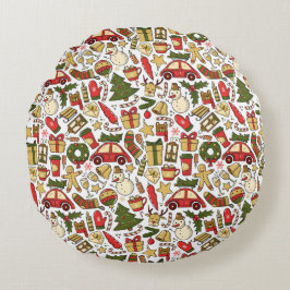 Round Christmas Doodle Pillow Rond Kussen