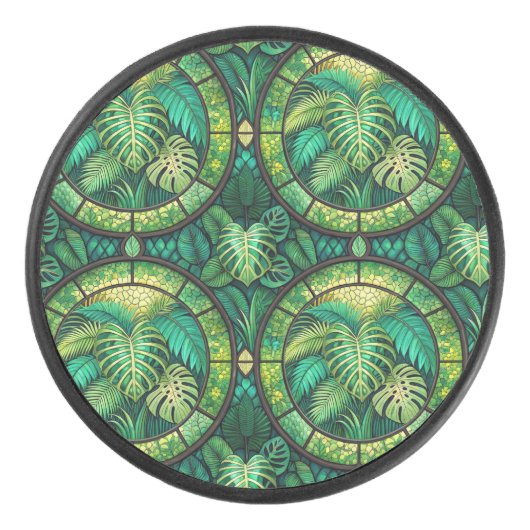 Round coaster featuring a vibrant floral pattern  hockey puck (Voorkant)