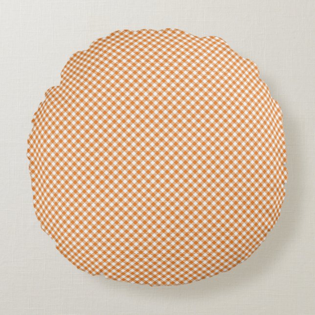 Round cushion with a brown and white gingham  rond kussen (Voorkant)