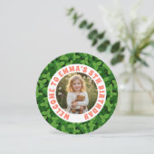 Round Custom Photo & Leaf Birthday Invitation Feestdagenkaart (Staand voorkant)