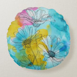 Round Daisy Flower Floral Throw Pillow Gift Rond Kussen