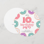 Round Donut Party Girl 10th Birthday Invitation (Devant / Derrière)